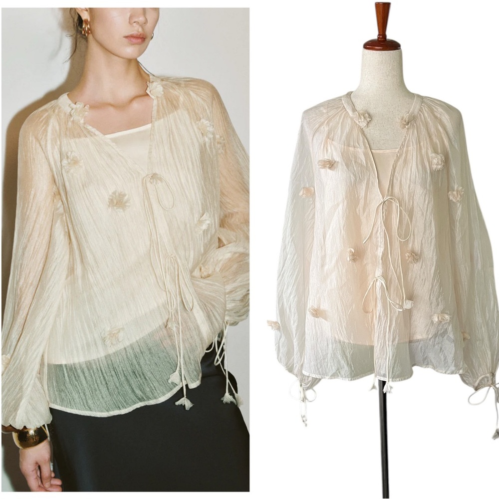Urban Revivo 2 Pc Blouse Set with 3D Flowers